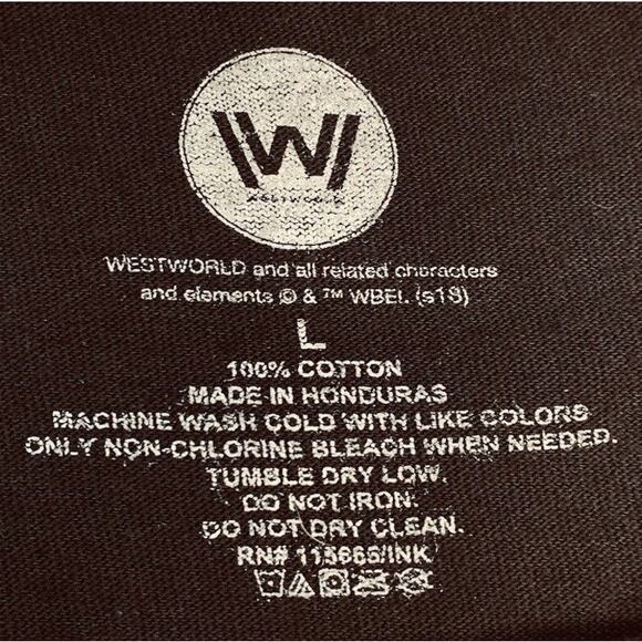 L Westworld Graphic Tee Shirt Turquoise Green Bright Graphic on Black 20" Chest - Picture 5 of 6